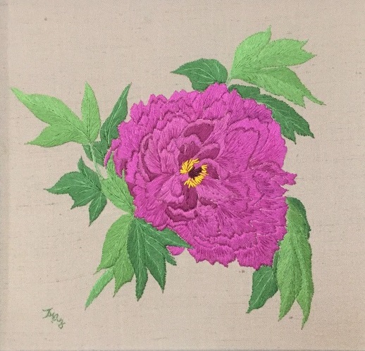 万紀子の「牡丹一輪」 | 植木刺繍｜花の刺繍画